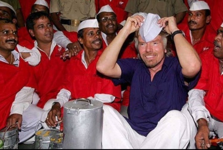 Richard Branson with Mumbai Dabbawalas